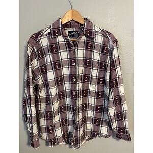 Vintage Company One Womens Top Large Purple Plaid Heart Cottagecore 90s READ